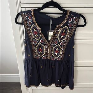 Anthropologie Blue Embellished Sleeveless Shirt